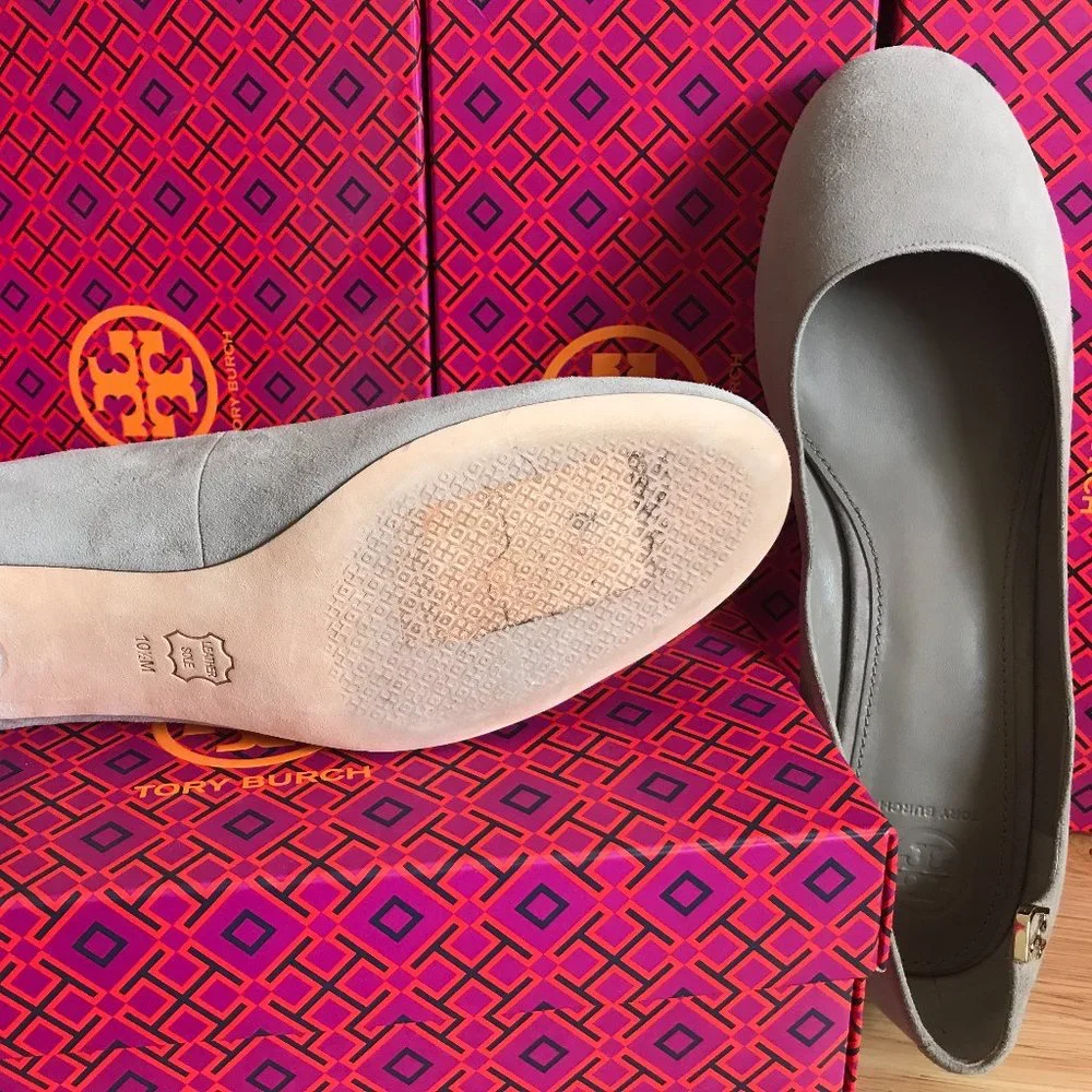 Tory Burch Gray Suede Block Heel Pumps